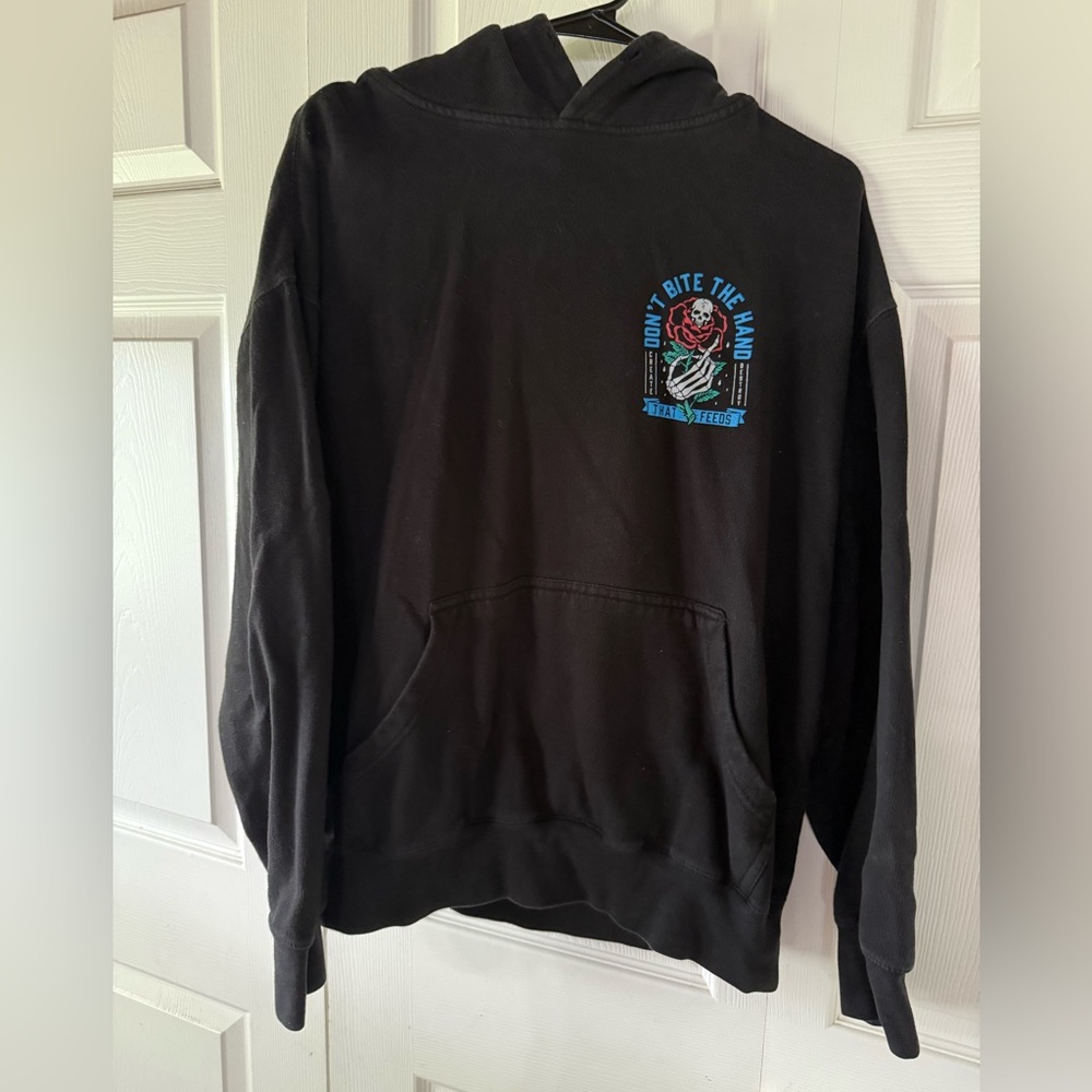 Black UNISEX Graphic Hoodie Sweatshirt with Rose & Skull Back Print